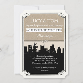Art Deco 'Love in the City' Wedding Kaart