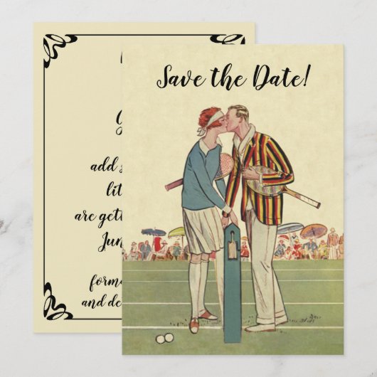  Art Deco Love Romance Tennis Save the Date Kaart (Voorkant / Achterkant)