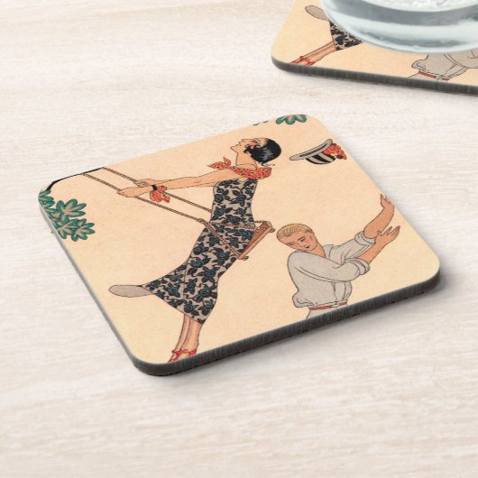  Art Deco Love, The Swing by George Barbier Drankjes Onderzetter (Linkerzijde)