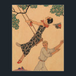 Art Deco Love, The Swing by George Barbier Hout Afdruk<br><div class="desc">illustratie liefde en romance kunst deco afbeelding met een paar flirten, spelen en zorgvuldig in het park tijdens het voorjaar. De vrouw zwaait op een vleugel uit een boom, haar pet valt eraf en ze draagt een mooie bloem met bloeiende bloemen. Het man staat achter haar en duwt haar voorzichtig....</div>