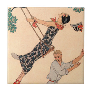  Art Deco Love, The Swing by George Barbier Tegeltje