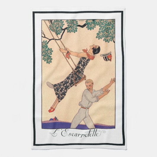 Art Deco Love, The Swing by George Barbier Theedoek (Verticaal)