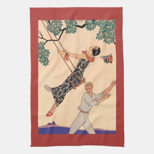  Art Deco Love, The Swing by George Barbier Theedoek (Verticaal)