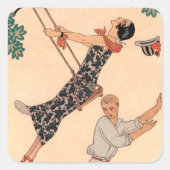 Art Deco Love, The Swing by George Barbier Vierkante Sticker (Voorkant)