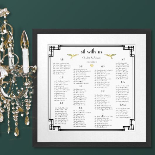 Art Deco Love Vogel Oud Geld Custom Kleur Trouwen Poster