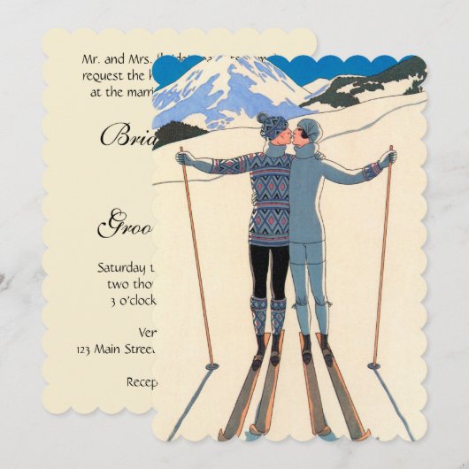 Art Deco, Lovers in de sneeuwweddenschap Kaart (Voorkant / Achterkant)