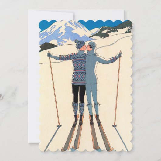 Art Deco, Lovers in de sneeuwweddenschap Kaart (Voorkant)