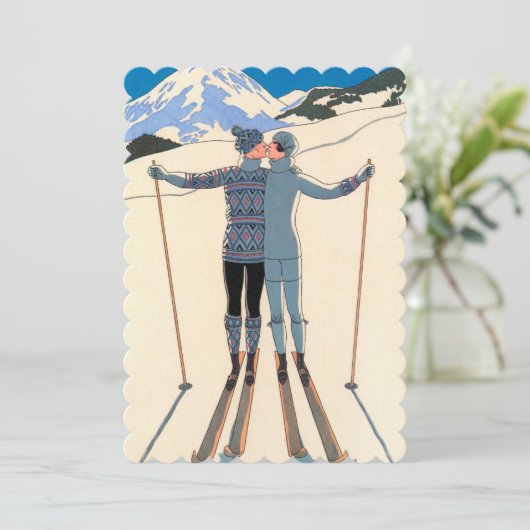 Art Deco, Lovers in de sneeuwweddenschap Kaart (Staand voorkant)