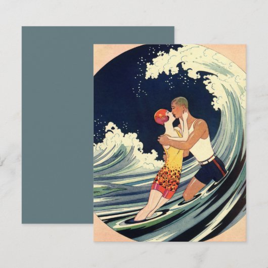  Art Deco Lovers Kiss in The Waves bij Beach (Voorkant / Achterkant)