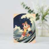 Art Deco Lovers Kiss in The Waves bij Beach Briefkaart (Staand voorkant)