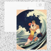  Art Deco Lovers Kiss in The Waves bij Beach Briefkaart