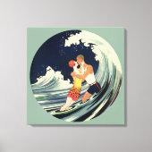  Art Deco Lovers Kiss in The Waves bij Beach Canvas Afdruk (Voorkant)