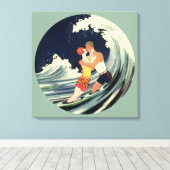  Art Deco Lovers Kiss in The Waves bij Beach Canvas Afdruk (Insitu (Houten vloer))
