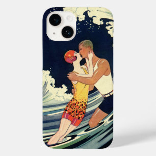  Art Deco Lovers Kiss in The Waves bij Beach Case-Mate iPhone Case
