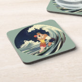 Art Deco Lovers Kiss in The Waves bij Beach Drankjes Onderzetter (Linkerzijde)