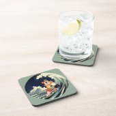 Art Deco Lovers Kiss in The Waves bij Beach Drankjes Onderzetter (Rechterzijde)