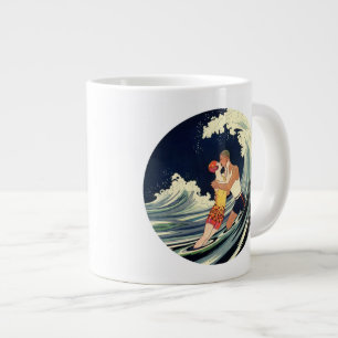 Art Deco Lovers Kiss in The Waves bij Beach Grote Koffiekop
