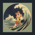 Art Deco Lovers Kiss in The Waves bij Beach Hout Afdruk<br><div class="desc">illustratiekunst deco liefde en romance afbeelding met een jong koppel knuffelen en zoenen onder het surf,  een oceaangolf op het strand. Artiest: George Barbier,  c. 1921.</div>