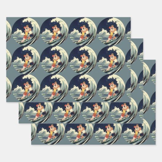  Art Deco Lovers Kiss in The Waves bij Beach Inpakpapier Vel (Set)