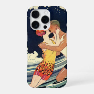  Art Deco Lovers Kiss in The Waves bij Beach iPhone 16 Pro Hoesje