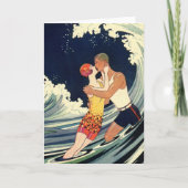  Art Deco Lovers Kiss in The Waves bij Beach Kaart (Voorkant)