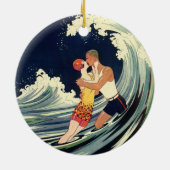  Art Deco Lovers Kiss in The Waves bij Beach Keramisch Ornament (Achterkant)