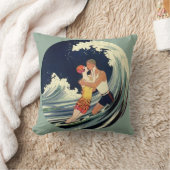  Art Deco Lovers Kiss in The Waves bij Beach Kussen (Deken)