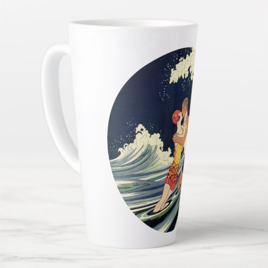 Art Deco Lovers Kiss in The Waves bij Beach Latte Mok (Linkerhoek)