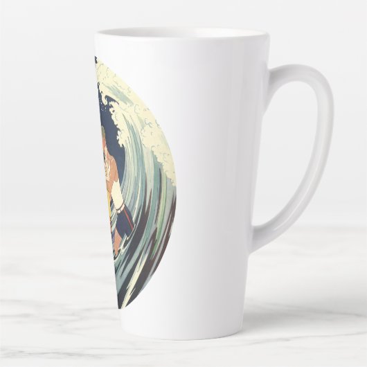 Art Deco Lovers Kiss in The Waves bij Beach Latte Mok (Rechts)