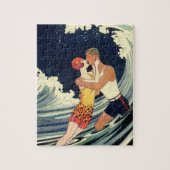  Art Deco Lovers Kiss in The Waves bij Beach Legpuzzel (Verticaal)