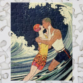 Art Deco Lovers Kiss in The Waves bij Beach Legpuzzel