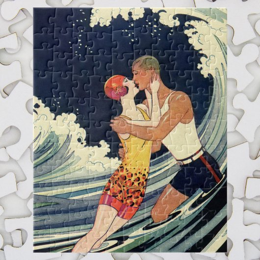  Art Deco Lovers Kiss in The Waves bij Beach Legpuzzel