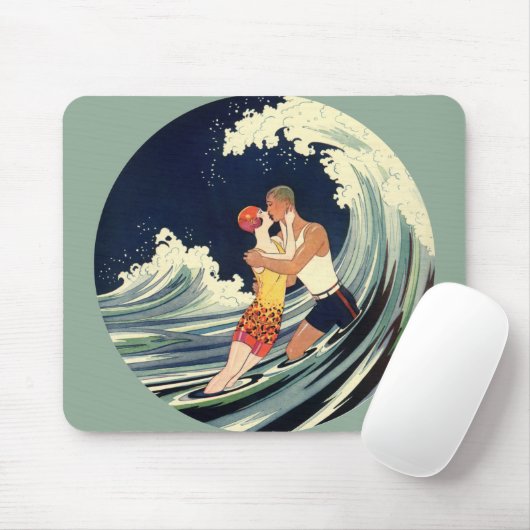 Art Deco Lovers Kiss in The Waves bij Beach Muismat (Met muis)