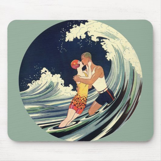  Art Deco Lovers Kiss in The Waves bij Beach Muismat (Voorkant)