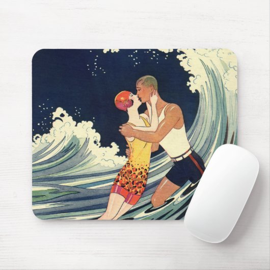  Art Deco Lovers Kiss in The Waves bij Beach Muismat (Met muis)