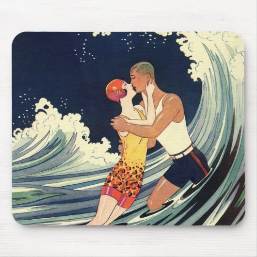  Art Deco Lovers Kiss in The Waves bij Beach Muismat (Voorkant)