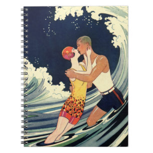  Art Deco Lovers Kiss in The Waves bij Beach Notitieboek