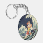  Art Deco Lovers Kiss in The Waves bij Beach Sleutelhanger (Voorkant Links)