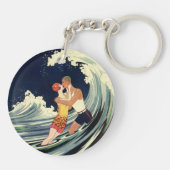  Art Deco Lovers Kiss in The Waves bij Beach Sleutelhanger (Achterkant)