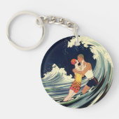  Art Deco Lovers Kiss in The Waves bij Beach Sleutelhanger (Voorkant)