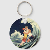  Art Deco Lovers Kiss in The Waves bij Beach Sleutelhanger (Voorkant)