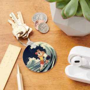 Art Deco Lovers Kiss in The Waves bij Beach Sleutelhanger