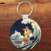  Art Deco Lovers Kiss in The Waves bij Beach Sleutelhanger (Voorkant)