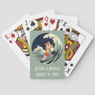 Art Deco Lovers Kiss in The Waves bij Beach Speelkaarten