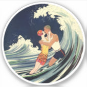  Art Deco Lovers Kiss in The Waves bij Beach Sticker (Voorkant)