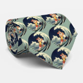 Art Deco Lovers Kiss in The Waves bij Beach Stropdas (Opgerold)