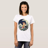  Art Deco Lovers Kiss in The Waves bij Beach T-shirt (Voorkant volledig)