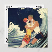  Art Deco, Lovers Kiss op Beach Wedding Kaart (Voorkant / Achterkant)