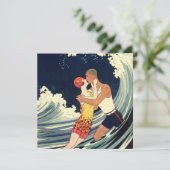  Art Deco, Lovers Kiss op Beach Wedding Kaart (Staand voorkant)