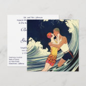  Art Deco, Lovers Kiss op Beach Wedding Kaart (Voorkant / Achterkant)